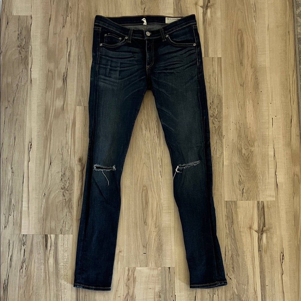 rag & bone Women’s Dark Blue Distressed Skinny Jeans - Size 28